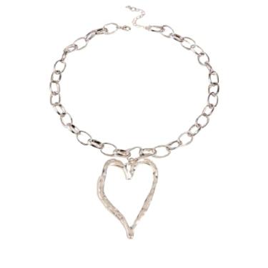 Imagem de Y2K Colar de coração grande com contas de pérolas de imitação longa, colar com pingente de coração de ouro grosso, joia moderna para mulheres, 16in, Zinco, Sem Pedra Preciosa