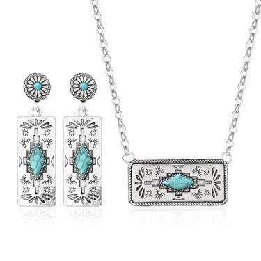Imagem de ULLKEL Conjunto de joias ocidentais turquesa para mulheres brincos colar boho chique acessórios para concertos country, Metal, Sem Pedra Preciosa