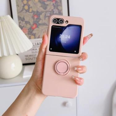 Imagem de Capa de silicone líquido com suporte em formato de anel, cor de doce, para Samsung Galaxy Z Flip 7 6 5 4 3, capa dobrável e estilosa (para Galaxy Z Flip4/rosa)