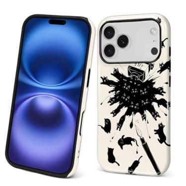 Imagem de ZHEGAILIAN Capa para iPhone 17 Pro, proteção contra quedas durável de silicone à prova de choque + PC rígido 2 em 1 capa protetora híbrida com design de padrão elegante gato de tinta fofa