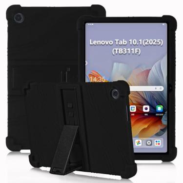 Imagem de ATOOZ Capa infantil de silicone macio à prova de choque para Lenovo Tab 10.1 2025 (TB311FU) com suporte para PC (preto)