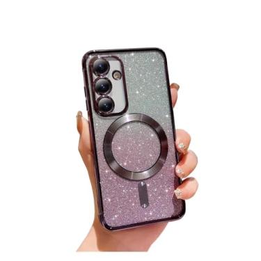 Imagem de Doowear Capa para celular Galaxy A25 5G com glitter magnético [suporta carregador Magsafe] Capa para celular com proteção total para Samsung Galaxy A25 5G roxa