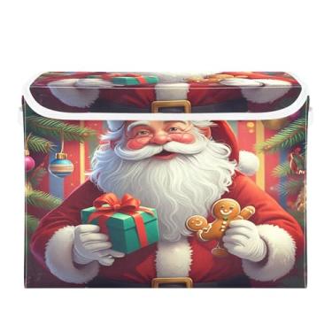 Imagem de SEHANY Cestas de armazenamento de Papai Noel de Natal com tampas, organizador de caixas de armazenamento de tecido para armário de roupas, cobertor de escritório, berçário, 42 x 32 x 30 cm