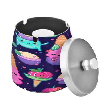 Imagem de Blueangle Cinzeiro de cones de sorvete com tampa para cigarros, à prova de vento/à prova de chuva, aço inoxidável, sem fumaça, inodoro, cinzeiro para uso interno ou externo (352)