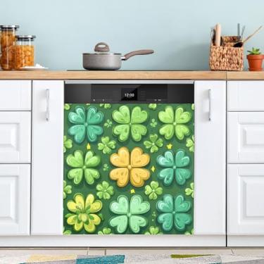 Imagem de ATTX Capa de ímã de lava-louças trevos do Dia de São Patrício, 58,4 cm C x 66 cm A, decoração da capa da máquina de lavar louça, decalques para armários domésticos e eletrodomésticos adesivos #94
