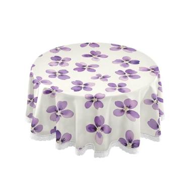 Imagem de SEHANY Elegante toalha de mesa redonda com flores roxas, 152 cm, tecido lavável sem rugas, toalha de mesa redonda com renda decorativa para restaurante, casamento, acampamento, festa Fiesta Cinco de