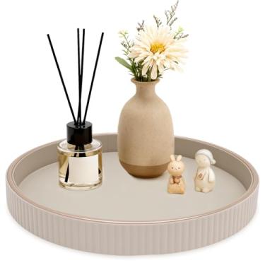 Imagem de Bandeja de servir decorativa redonda, impermeável e durável, bandeja grande de couro PU, placa de perfume, adequada para mesas de café, decoração de casa e decorações de centro de casamento