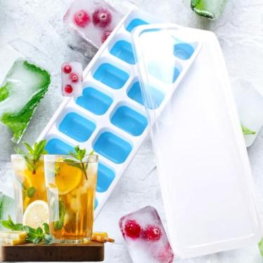 Imagem de Kit 2 Unidades Forma de Gelo com Tampa Rígida e Fundo Flexível em Silicone, 14 Cavidades, Material Atóxico, Ideal para Gelo, Frutas e Papinhas