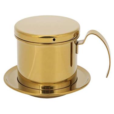 Imagem de HilBeliFU Pote de gotejamento de filtro de cafeteira de aço inoxidável, pote de filtro de gotejamento de café, copo de prensa dourada portátil, infusor manual para escritório, casa, cozinha
