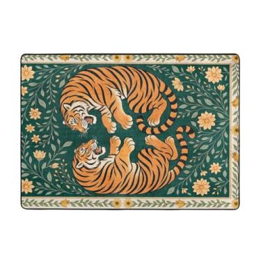 Imagem de Tapete Tigre 7 x 12 cm Tapete de Área Sudoeste para Entrada Sudoeste Boho Asteca Tribal Lavável à Máquina Tapete Marrom Bege Pequenos Tapetes Antiderrapantes Impresso Tapete de Pelo Baixo para Cozinha