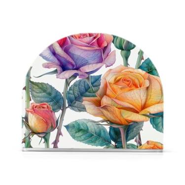 Imagem de Qilmy Porta-guardanapos de rosas coloridas para mesas – Porta-guardanapos para cozinha, porta-guardanapos de mesa, porta-guardanapos de coquetel, porta-guardanapos de papel330