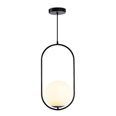 Imagem de Luminária pendente moderna em vidro fosco preto, ajustável, com 1 lâmpada em formato de globo, ideal para cozinha, ilha, sala de estar, quarto ou mesa de cabeceira.