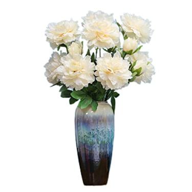 Imagem de LMJYU Flor artificial com vaso de orquídea artificial com vaso de cerâmica, flor de peônia de seda falsa para mesa, casa, festa, escritório, casamento, orquídea