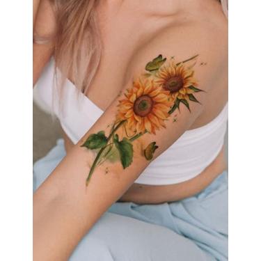 Imagem de Colorido, artificial, girassol, festa, presente, festival, tatuagens, presente de feriado, braço, ombro, clavícula, abdômen, costas, temporária, impermeável, adesivo, 1 pacote