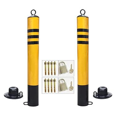 Imagem de LMJYU Poste de trânsito de corrimões de estacionamento, coluna de barreira de estacionamento preta resistente com anel de suspensão e poste de amarração de metal galvanizado com base móvel