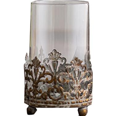 Imagem de YYBOES Vaso de vidro para flores, conjuntos de vasos de flores para decoração, vaso de metal de vidro vintage, ornamentos de decoração floral, estilo europeu, suporte de vela retrô art déco, decoração