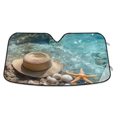 Imagem de Qilmy Chapéu de palha na praia, para-brisa de carro, protetor de viseira dobrável, mantém fresco, bloqueia raios UV e acessórios para proteger carros, SUVs, caminhões-(M) 2899