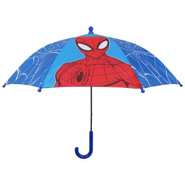 Imagem de Marvel Guarda-chuva infantil do Homem-Aranha, guarda-chuva de chuva de super-herói com painéis gráficos de teia e alça curva, azul