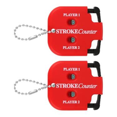 Imagem de 2 Peças Contadores Tacadas Golfe, Mini Contador Pontuação Portátil com Design Quadrado Contador Tacadas para 2 Jogadores para Competições e Jogos de Treino de Golfe (Vermelho)