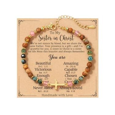 Imagem de Presente de melhor amiga para mulheres, pulseira de cruz cristã para mulheres, presentes de aniversário de batismo e páscoa para mulheres, pulseiras de amizade de melhor amiga, presentes de