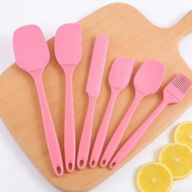 Imagem de Conjunto de espátulas de silicone rosa, 6 peças, utensílios de cozinha de grau alimentício com raspadores, escova espalhadora para panelas antiaderentes