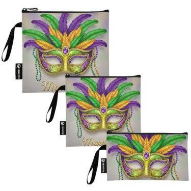 Imagem de Máscara de carnaval com penas coloridas, saco de lanche e sacos de sanduíche, reutilizável, lavável, bolsa de armazenamento de alimentos com zíper para estudantes (conjunto de 3: P/M/G)