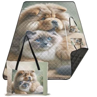 Imagem de TSENQUE Chow Chow Dog Cute Ragdoll Cat Tapete de Praia Impermeável À Prova de Areia Grande Cobertor de Piquenique Bonito Tapete Floral para Camping Tapete 203 cm x 152 cm