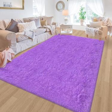 Imagem de ZJYeRug Tapete felpudo fofo de 1,5 x 2,4 m para quarto de menina, tapete roxo espesso ultra macio para sala de estar, tapetes felpudos, felpudos, para adolescentes, berçário, decoração de casa