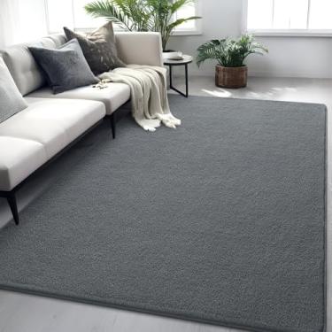 Imagem de FALARK Tapete de área para sala de estar, tapetes grandes cinza escuro para quarto, tapete moderno lavável de espuma viscoelástica para ambientes internos, tapetes retangulares antiderrapantes para