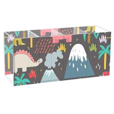 Imagem de TSENQUE Dinossauros coloridos lindos porta-canetas para arte em acrílico para mesa, porta-lápis, organizador de papelaria, material de escritório decorativo