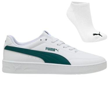 Imagem de Kit Tênis Puma Court Classic Clean E Meia, 41, Branco, Verde, Masculin
