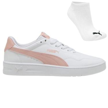 Imagem de Kit Tênis Puma Court Lally e Meia, 39, Branco, Rosa, Feminino