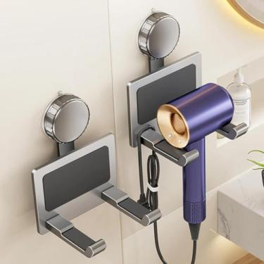 Imagem de 1 peça suporte para secador de cabelo, suporte de parede para banheiro, sem broca, secador de cabelo, organizador de chuveiro para barra de toalha, tubo de metal, aderência antiderrapante