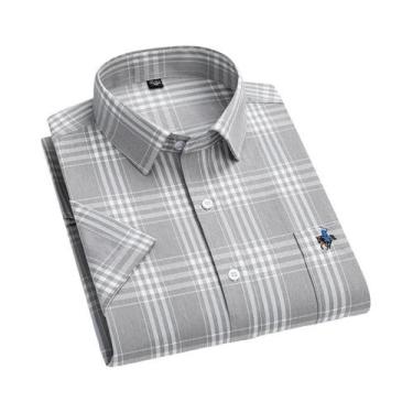 Imagem de Camisa Masculina De Algodão Xadrez 6XL De Manga Curta Com Bolso, Casua