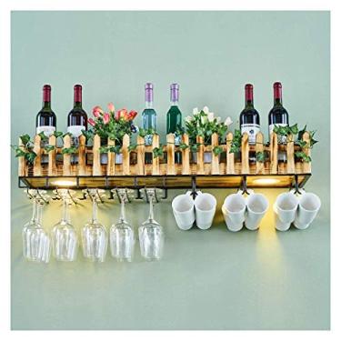 Imagem de Rack de vinho bar restaurante rack de copo de vinho casa suporte vermelho montado na parede com suporte de óculos Industrial metal madeira pendurado garrafa armazenamento suporte B 100 cm