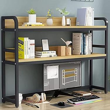 Imagem de Estante de mesa, estante de mesa para mesa de computador - estante/estante organizadora de mesa de 2 níveis, prateleira organizadora de mesa de computador de madeira e metal/105 x 24 x 90 cm ()