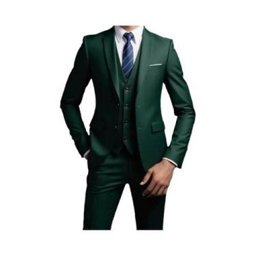 Imagem de Terno Masculino Estilo Britânico Em Cor Sólida Blazer Colete Calças Mo