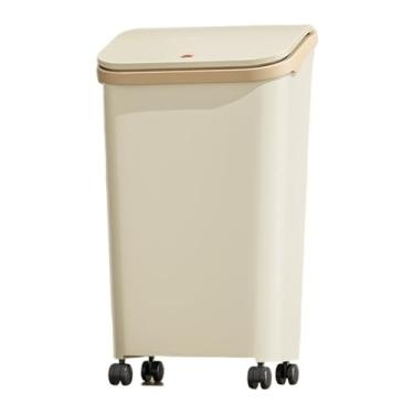 Imagem de Caixote do lixo de cozinha com prensa Tylid, lata de lixo de plástico móvel de 14 litros com rodas e pressão embutida para casa/banheiro/escritório/lixo de garagem