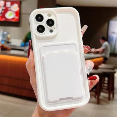 Imagem de HTVJFXCapa carteira de silicone de luxo para iPhone 16E com porta-cartões e proteção contra impactos (Para iPhone 16E/Branca)
