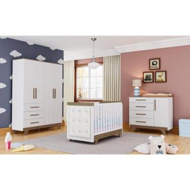 Imagem de Kit Berço Cômoda e Guarda Roupa LS Retro Moveis Peroba MDF Com Capitôn