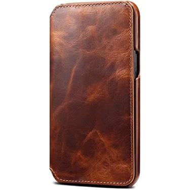 Imagem de EKESA para Apple iPhone 14 Plus (2022) coldre de 6,7 polegadas, capa de telefone retrô de cera de óleo de couro de vaca à prova de choque capa de telefone carteira [porta-cartão] (cor: marrom)