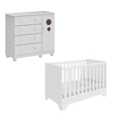 Imagem de Kit Berço Popy Cômoda Bolinha Peroba Branco Quarto Infantil