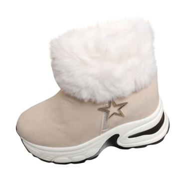 Imagem de Botas femininas casuais versáteis decoradas com estrelas que aumentam a altura quentes plus size botas de neve de salto baixo sola grossa outono inverno, Bege, 36