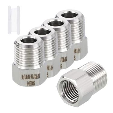 Imagem de Rebower Pacote com 5 adaptadores macho para FeMale de aço inoxidável 316, NPT macho de 3/20.3 cm x 1/10.2 cm FeMale NPT redutor de bucha sextavada com fita de vedação para industrial, fluido