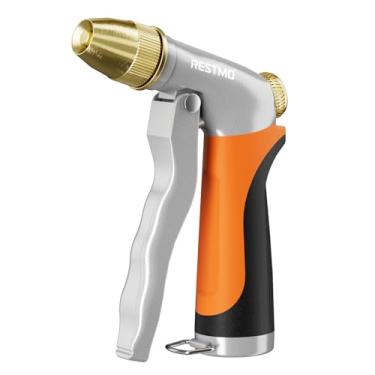 Imagem de RESTMO Bocal de mangueira de água resistente, bocal de mangueira de jardim de alta pressão, bocal pulverizador de mangueira de metal com padrões de pulverização ajustáveis para irrigação de jardim