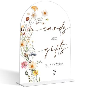 Imagem de Placa de cartões e presentes, placa de mesa de presente estilo flor para recepção de casamento, chá de panela e noivado, decorações de festa de centro de mesa, lembrancinhas de chá de casamento, placa