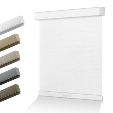 Imagem de HOTSOON Persianas de rolo blackout para persianas internas, sem fio, tecido de linho, tecido com isolamento térmico, persianas de proteção UV para casa, escritório, porta, quarto, preto, branco, 71 cm