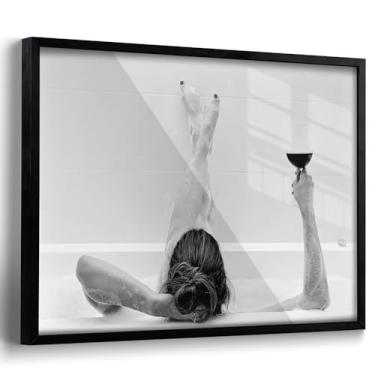 Imagem de Arte de parede de banheiro preto e branco feminista moda fotografia moderna champanhe pôster decoração de parede minimalista para banheiro ou lavabo moldura de alumínio preto 20 x 25 cm