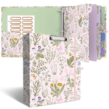 Imagem de Fichário de 3 anéis, 5 cm, lindos fichários redondos com 6 divisórias de abas, adesivos de etiquetas, prancheta de baixo perfil com armazenamento, fichário moderno material de escritório escolar