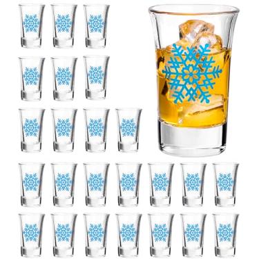Imagem de Whaline 24 peças de copos de shot de inverno de Natal azul floco de neve 42,5 g copos de vidro transparentes de base pesada embalados para lembrancinhas de festa de Natal, férias, bebidas, suprimentos